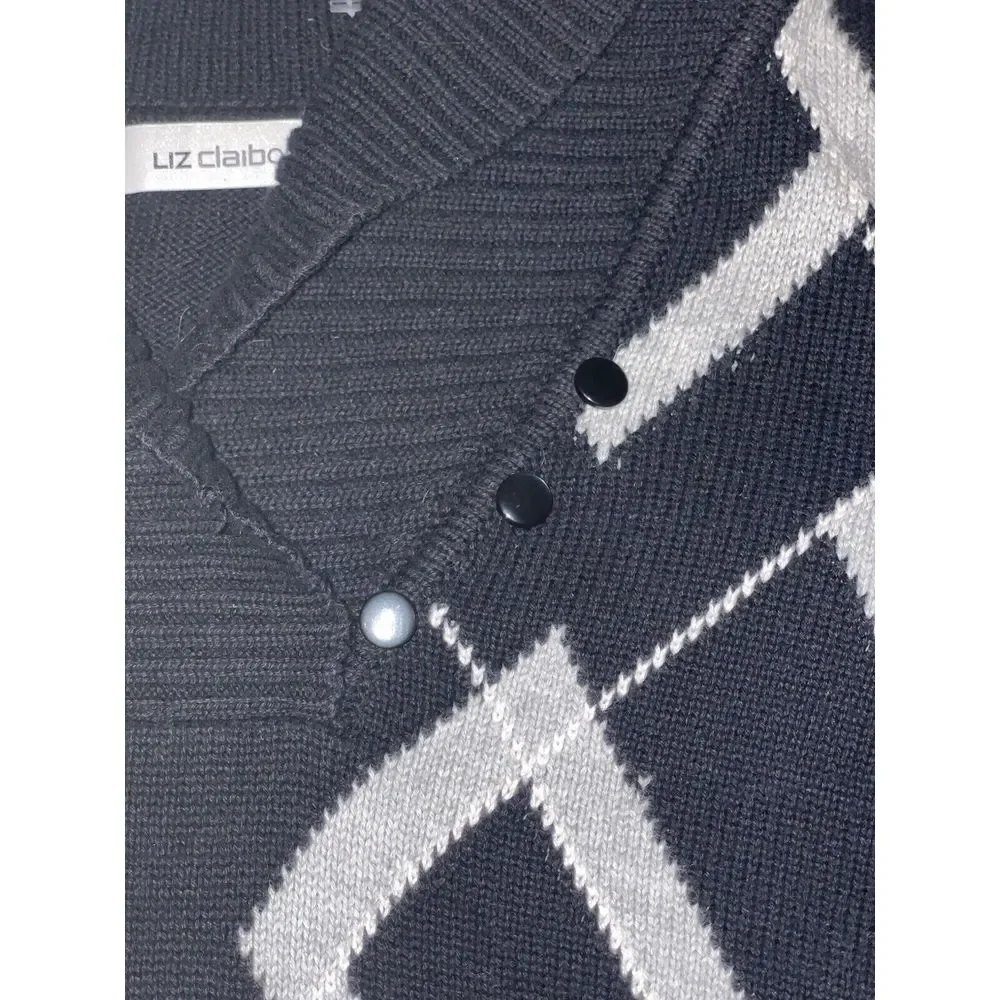 Liz Claiborne Sweater L Vintage Black And White Diamond Design bag 7‎